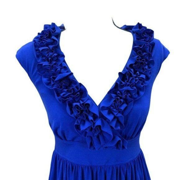 Maggy London Royal Blue Ruffle Neck Flare Dress - Picture 3 of 11